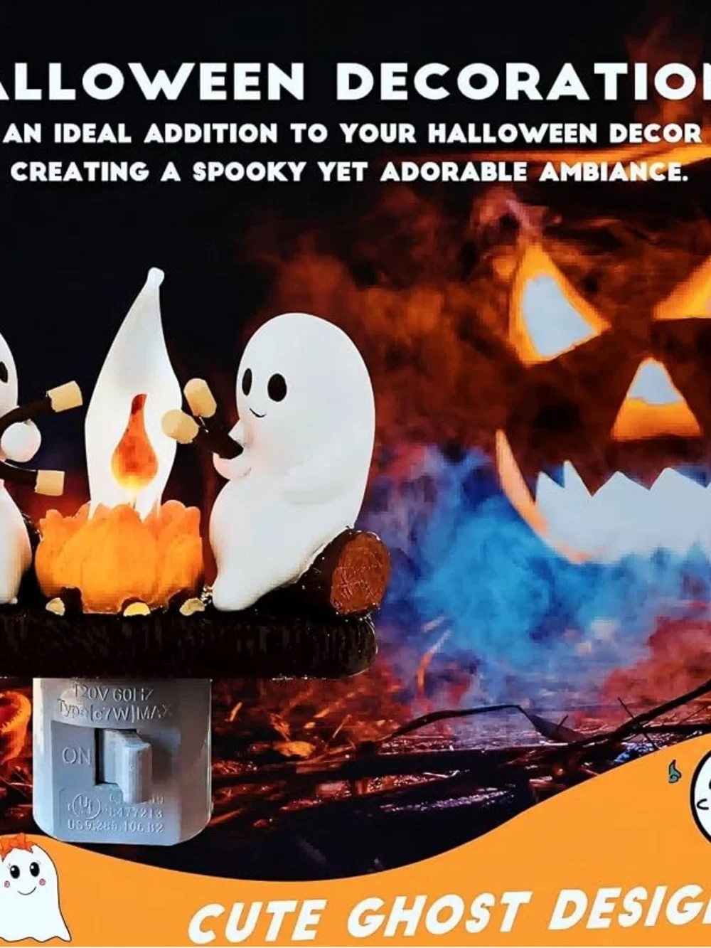 Whimsical Ghosts Night Light with Orange Flame - Brand